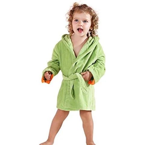 Peignoir bébé vert absorbant avec capuche animaux