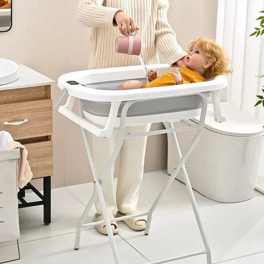 Baignoire bébé sur pied avec support réglable pour position debout