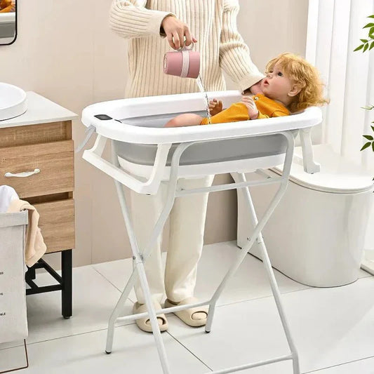 Baignoire bébé sur pied avec support réglable pour position debout