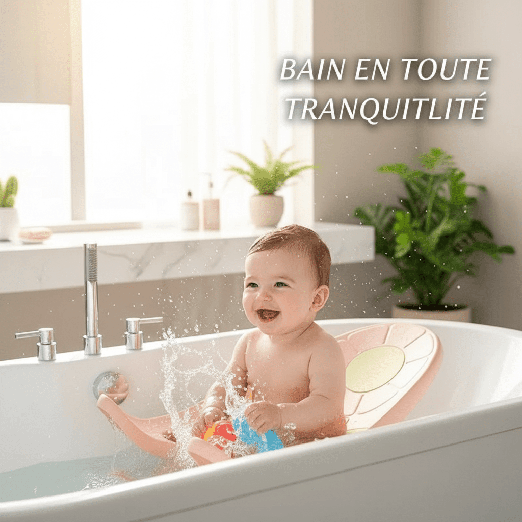 Bébé heureux dans une baignoire sur pied sécurisée et confortable