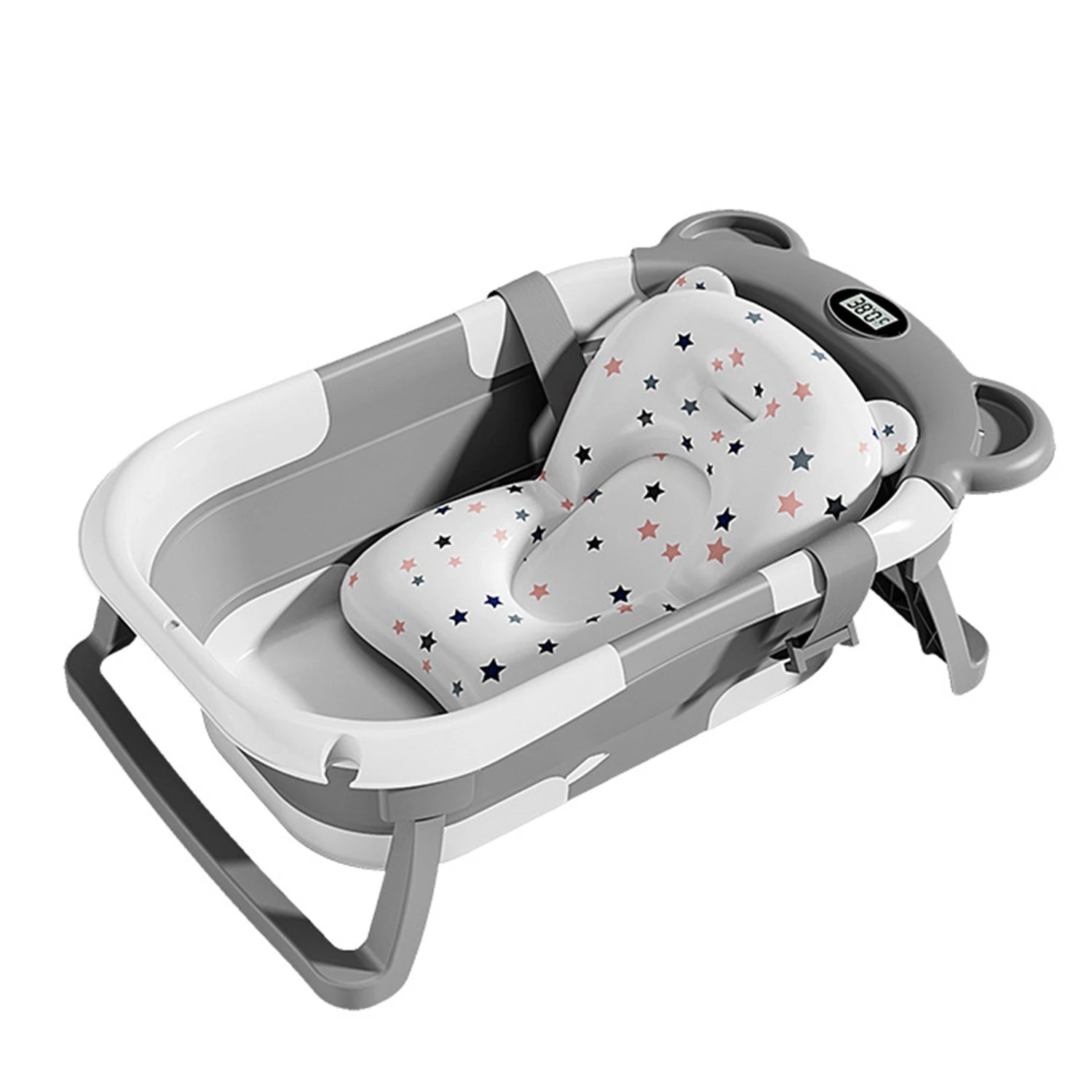 Baignoire ergonomique pliable pour bébé avec design confortable et sécurisé