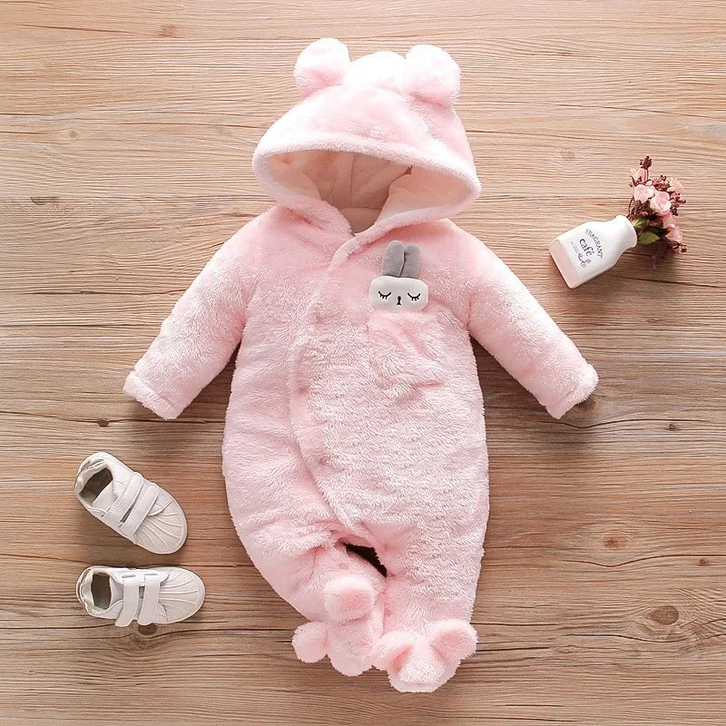 Combinaison bébé hiver peluche cartoon rose