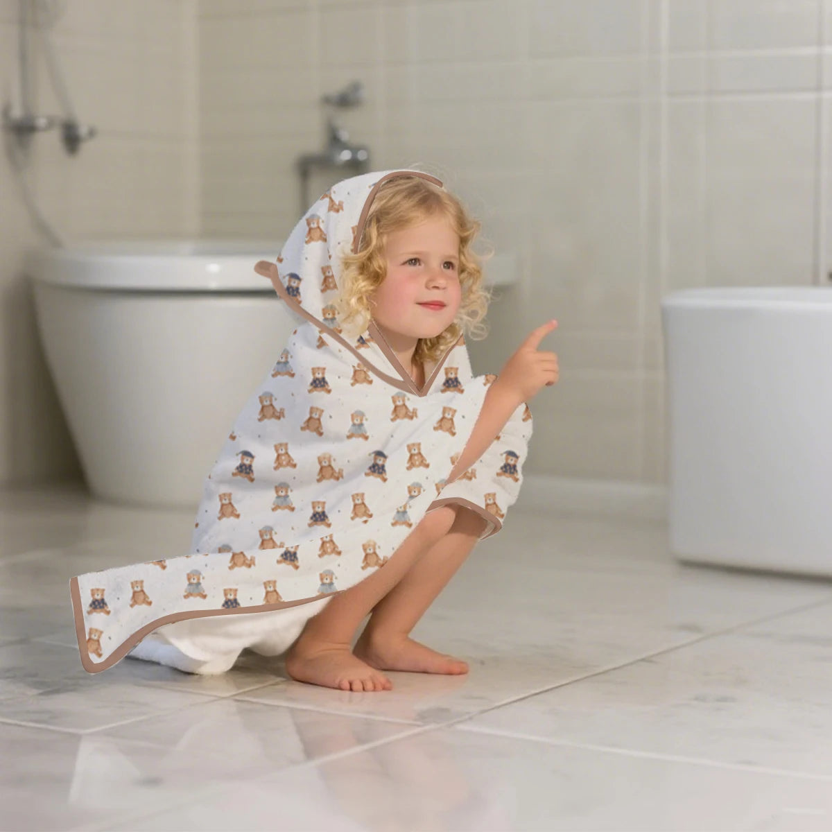 Détail cape de bain bébé coton bio Elinfant - texture douce et capuche protectrice