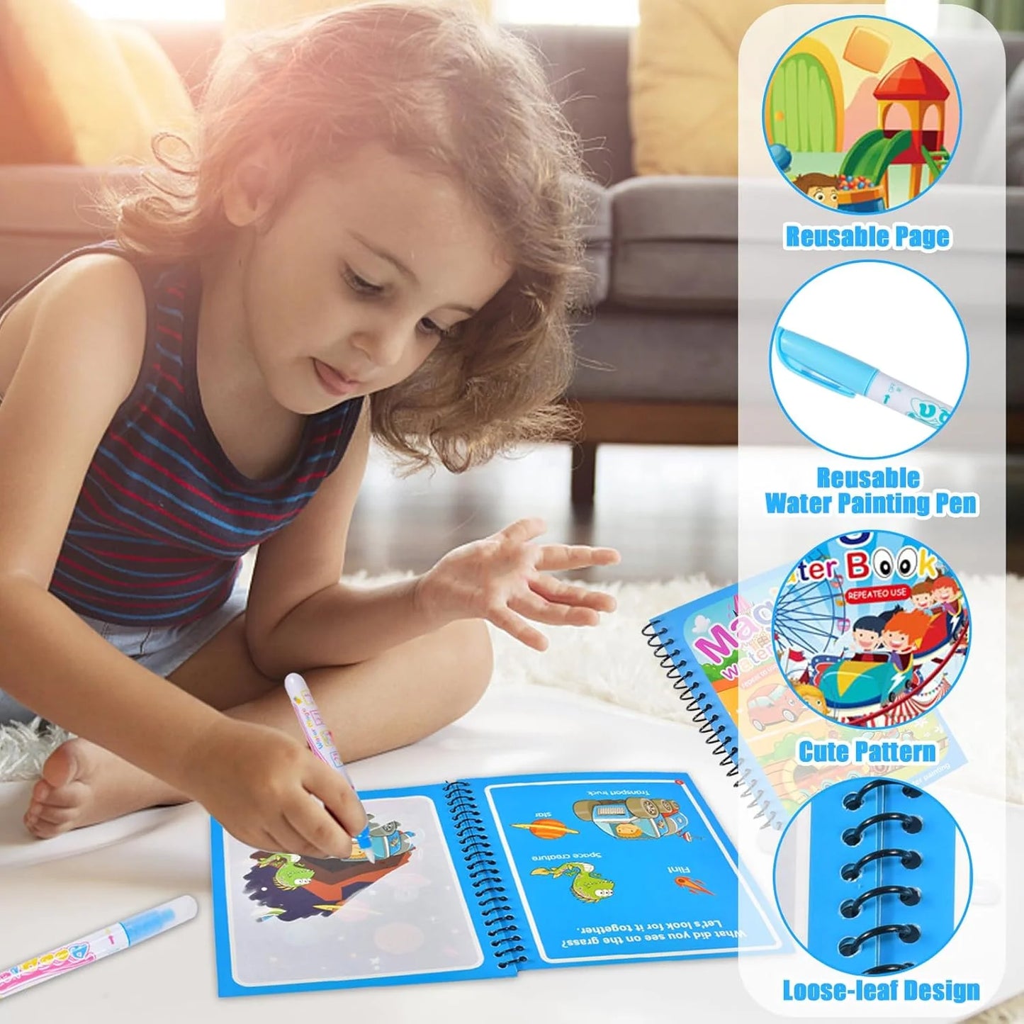 Enfant dessinant avec stylo à eau magique