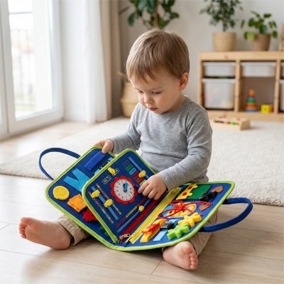 Jouet d'activité Montessori bleu, développement motricité bébé.