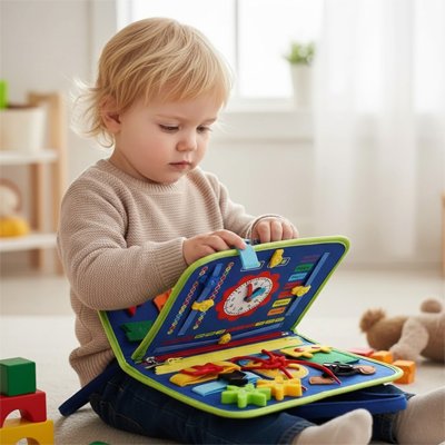Jouet d'activité Montessori orange développement motricité bébé.