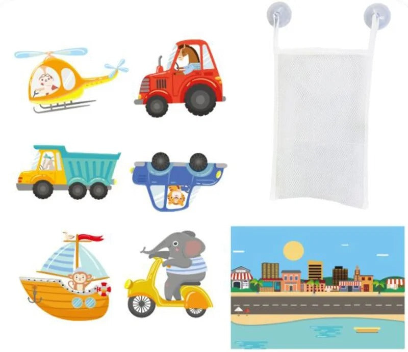 Jouets bain colorés adhérant aux parois baignoire