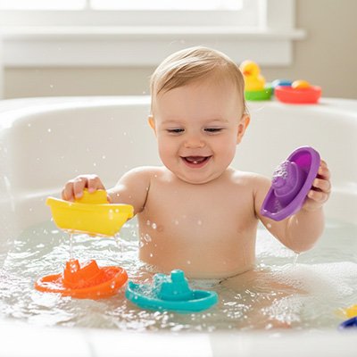 ouets de bain colorés pour bébé avec formes amusantes et couleurs vives