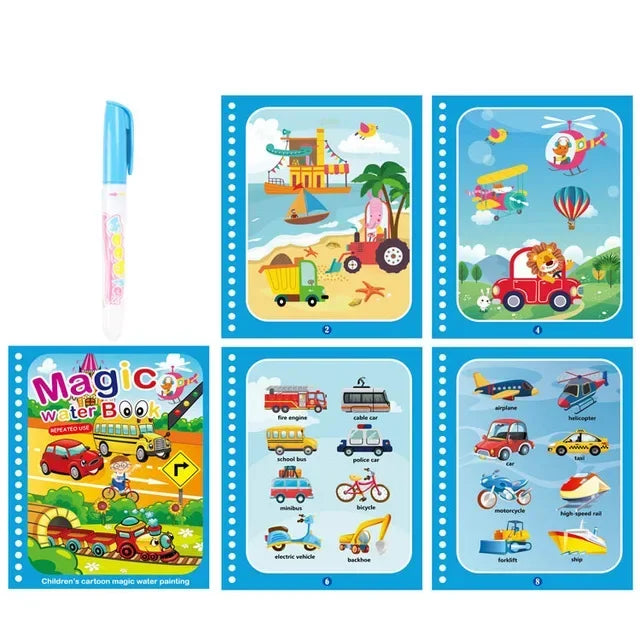 Livre d'eau magique thème transport enfant
