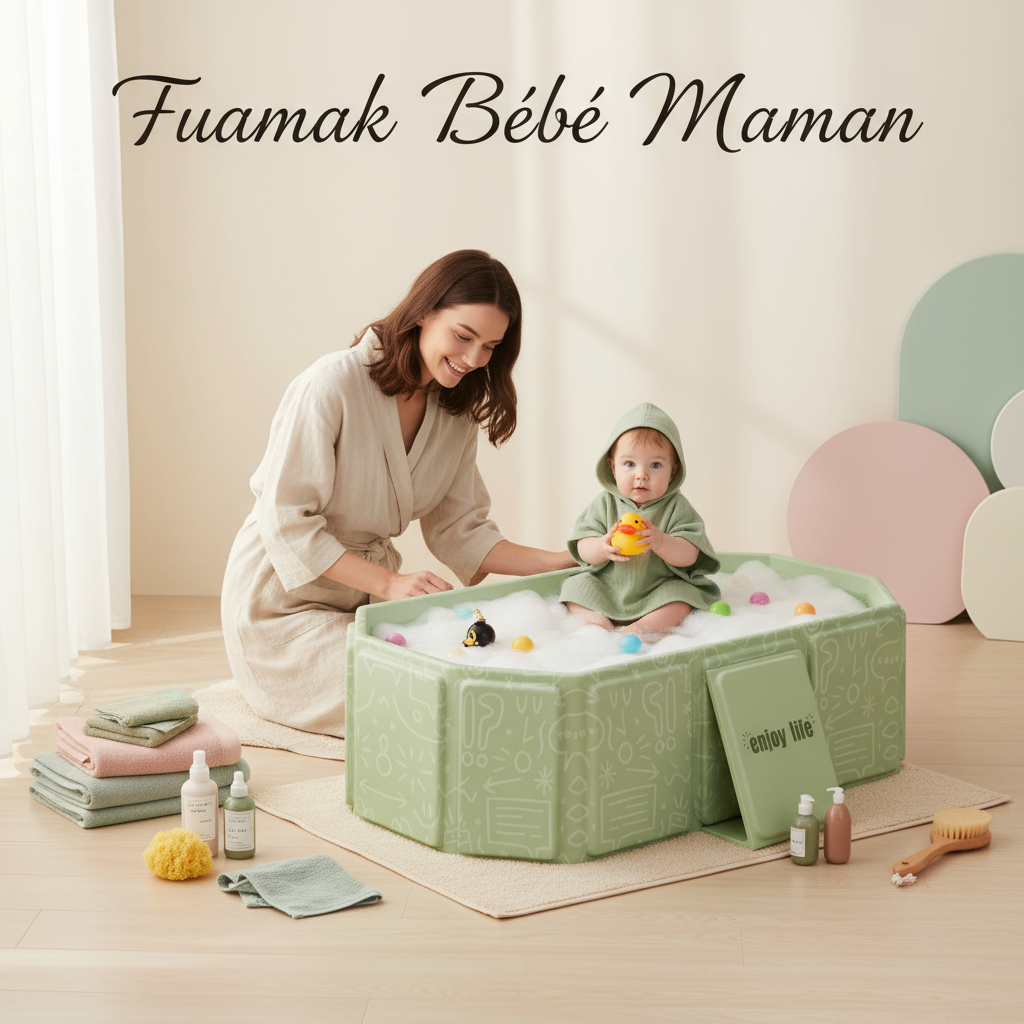 Maman prend soin de son bebe dans le baignoire bébé fuamak 