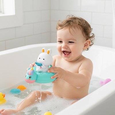 Moment de jeu dans le bain avec bébé
