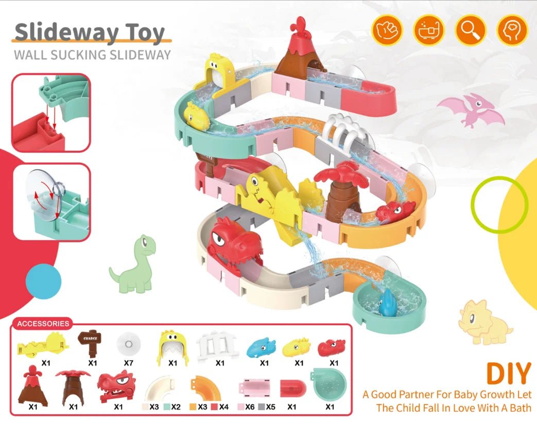 Piste de bain dinosaures colorée pour enfants"