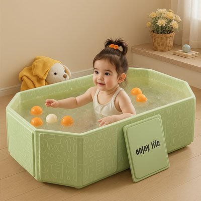 Un bébé joue dans le baignoire bebe 