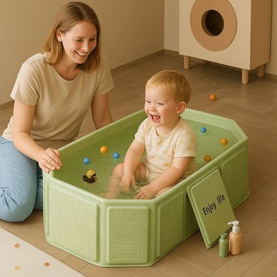 bebe souriant avec sa mere dans la baignoire bebe